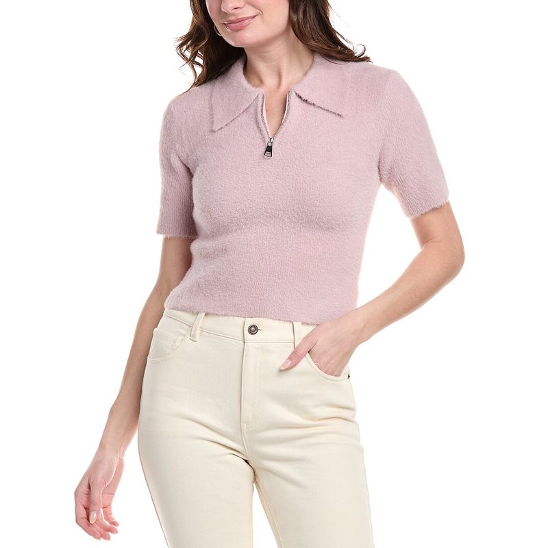 Avantlook Womens Fuzzy Eyelash 1/4-Zip Polo Sweater, Pink